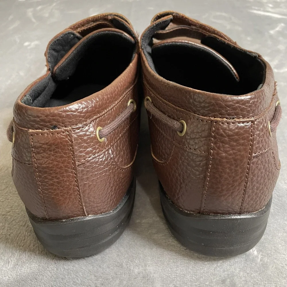 Apex A2100M Mens‎ Comfort Boat Shoe US 15 Med Brown Leather Hook & Loop Diabetic